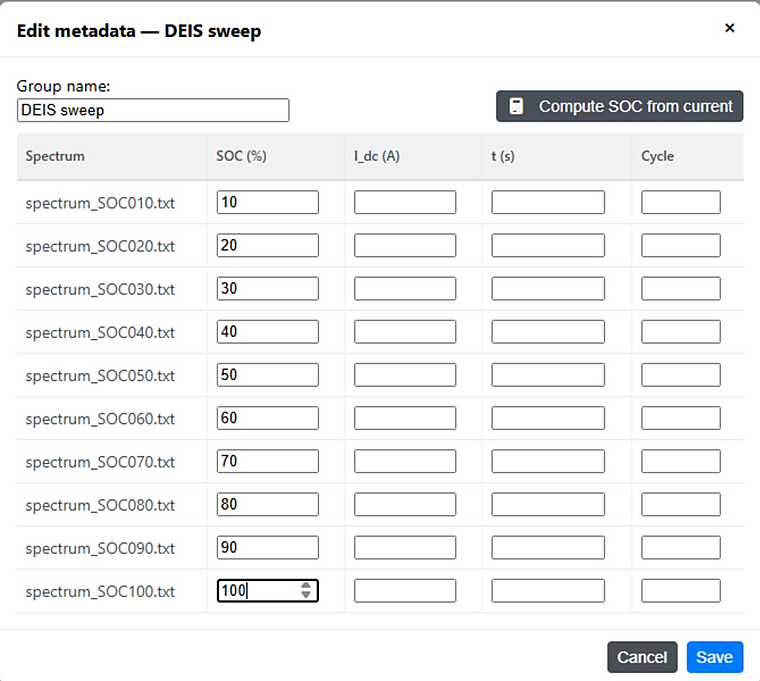 Per-spectrum metadata and automatic SOC